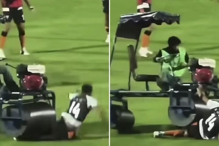 Andros Townsend narrowly escapes injury after being struck by pitch roller during warm-up