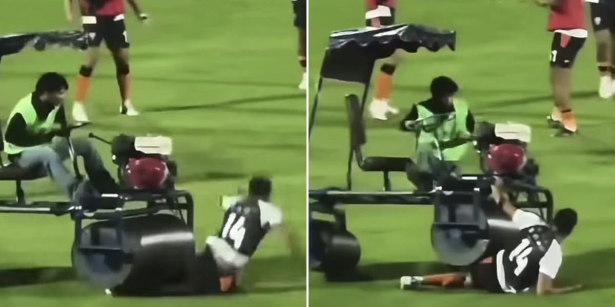 Andros Townsend narrowly escapes injury after being struck by pitch roller during warm-up
