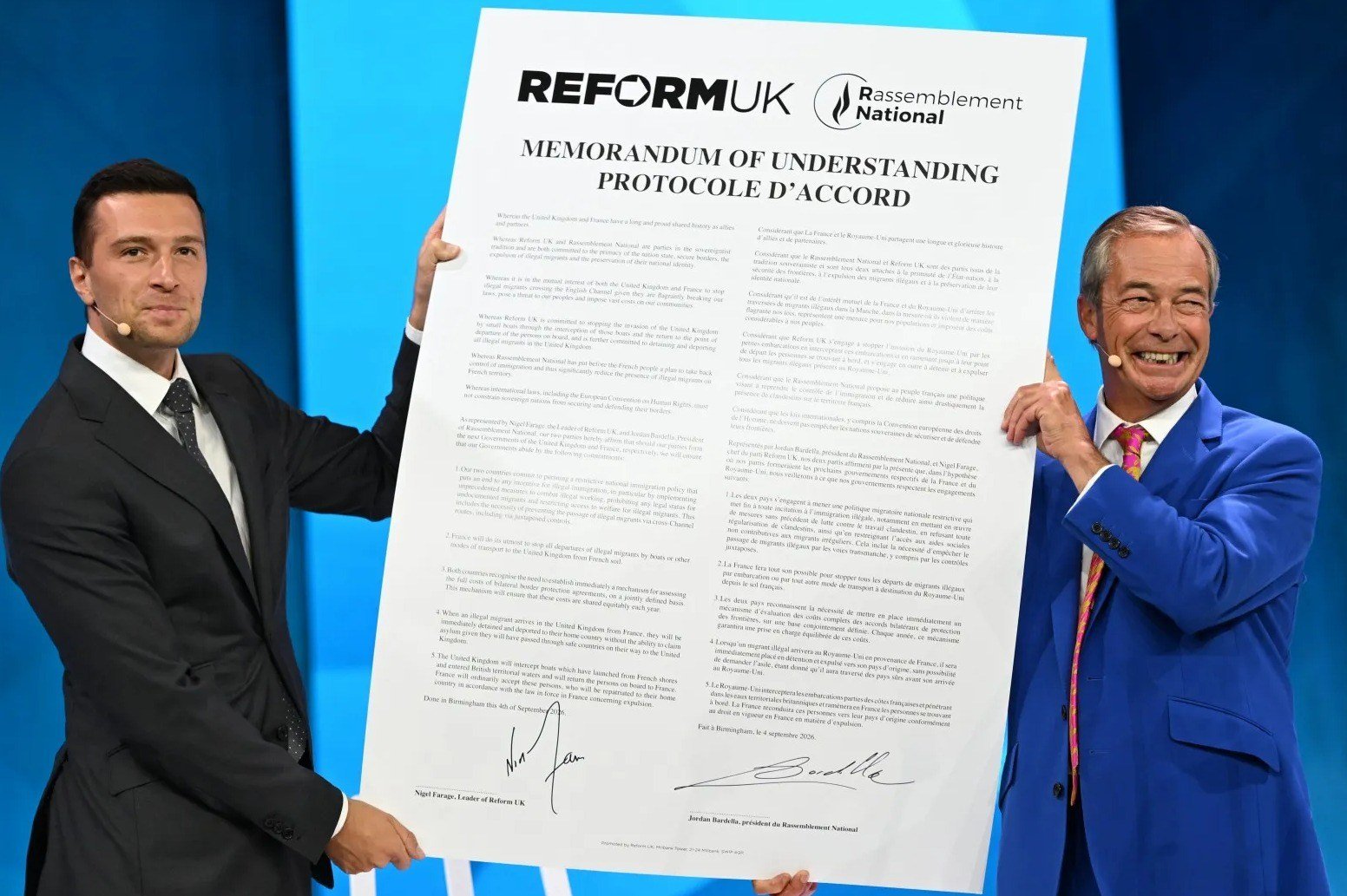 Farage and Bardella sign migration pact to curb Channel crossings and illegal migration