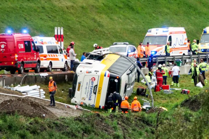 Five dead, 40 injured as bus carrying Dutch tourists overturns in Swiss Alps