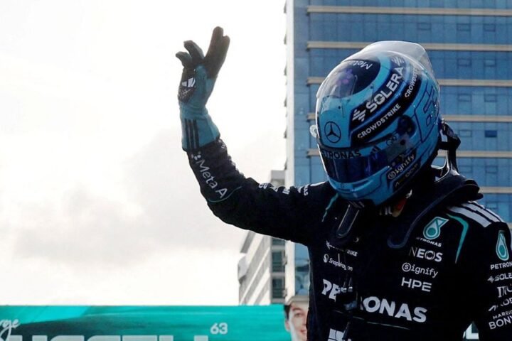 George Russell secures pole position for Azerbaijan Grand Prix as Kimi Antonelli suffers setback