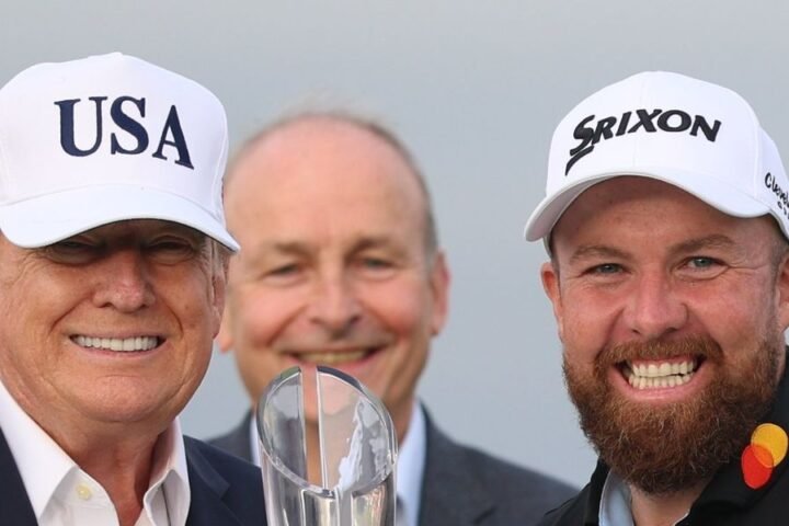 Trump receives warm welcome in Ireland while presenting Shane Lowry with Irish Open trophy